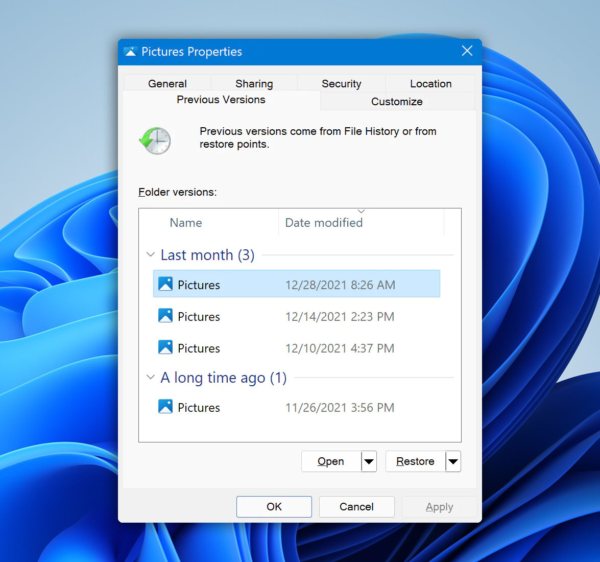 Use the Restore Previous Versions Feature