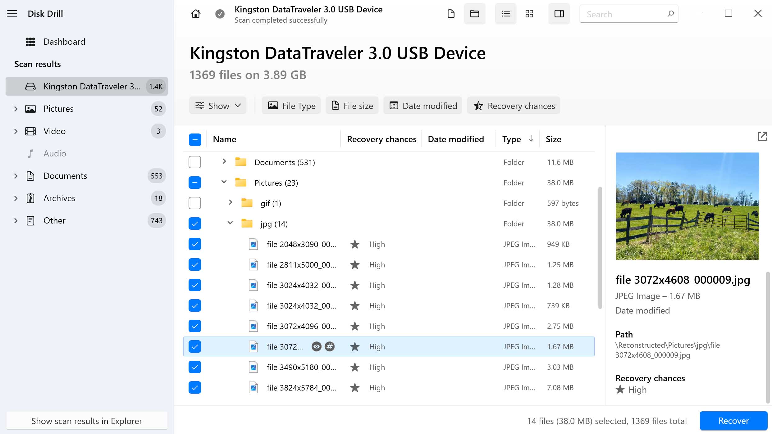 Select the files which you want to recover on your flash drive