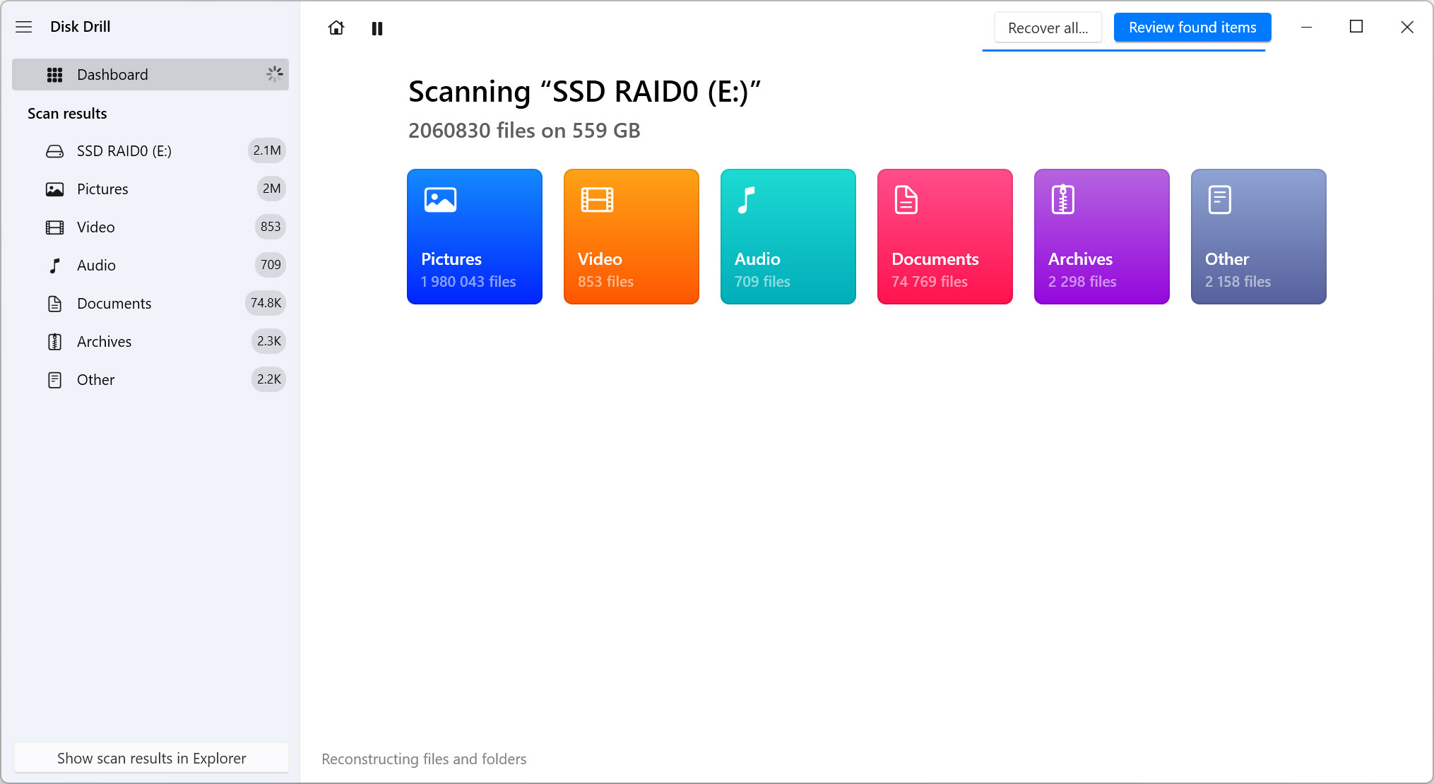 Start scanning for lost data