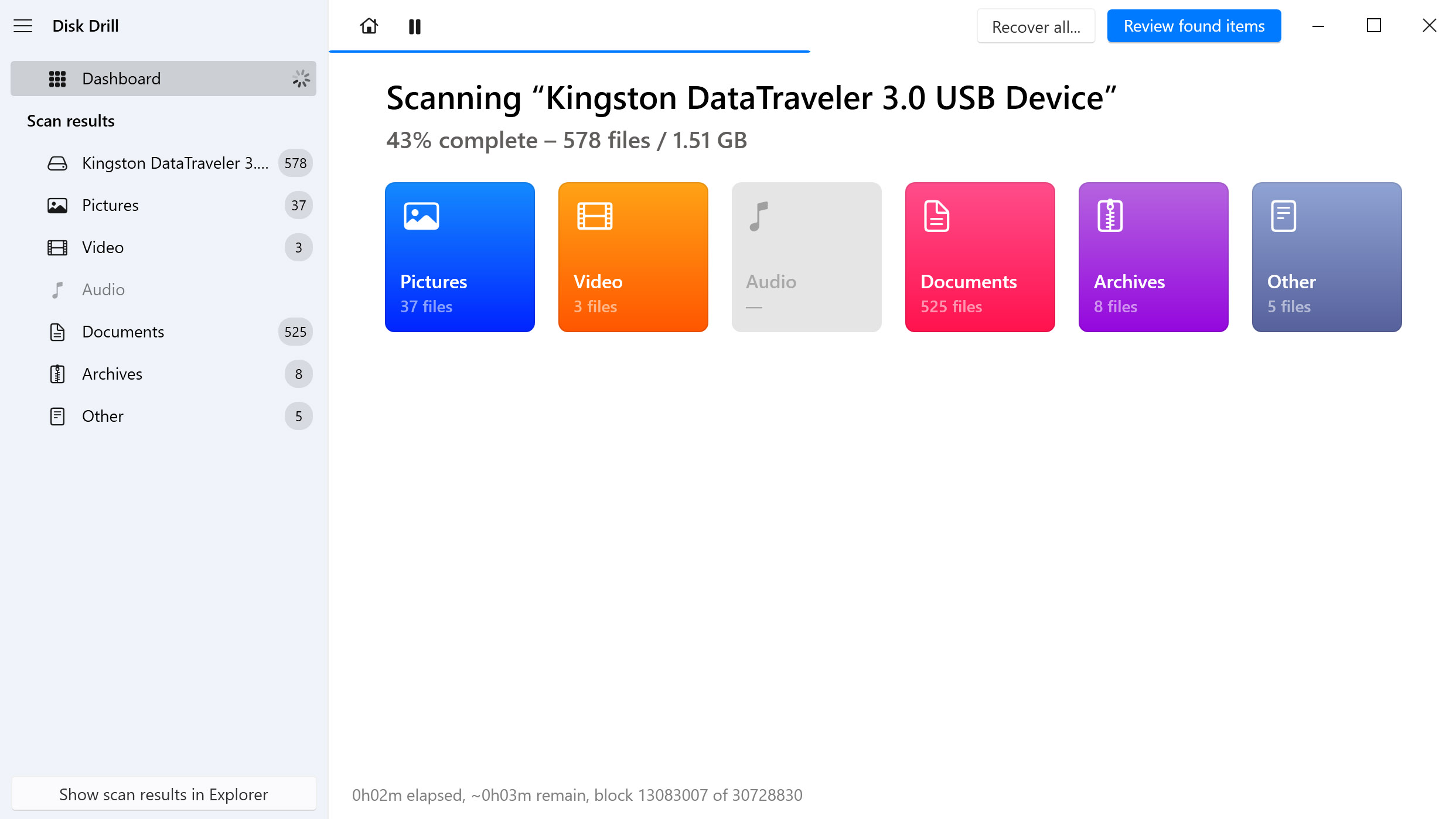 Start scanning for lost data