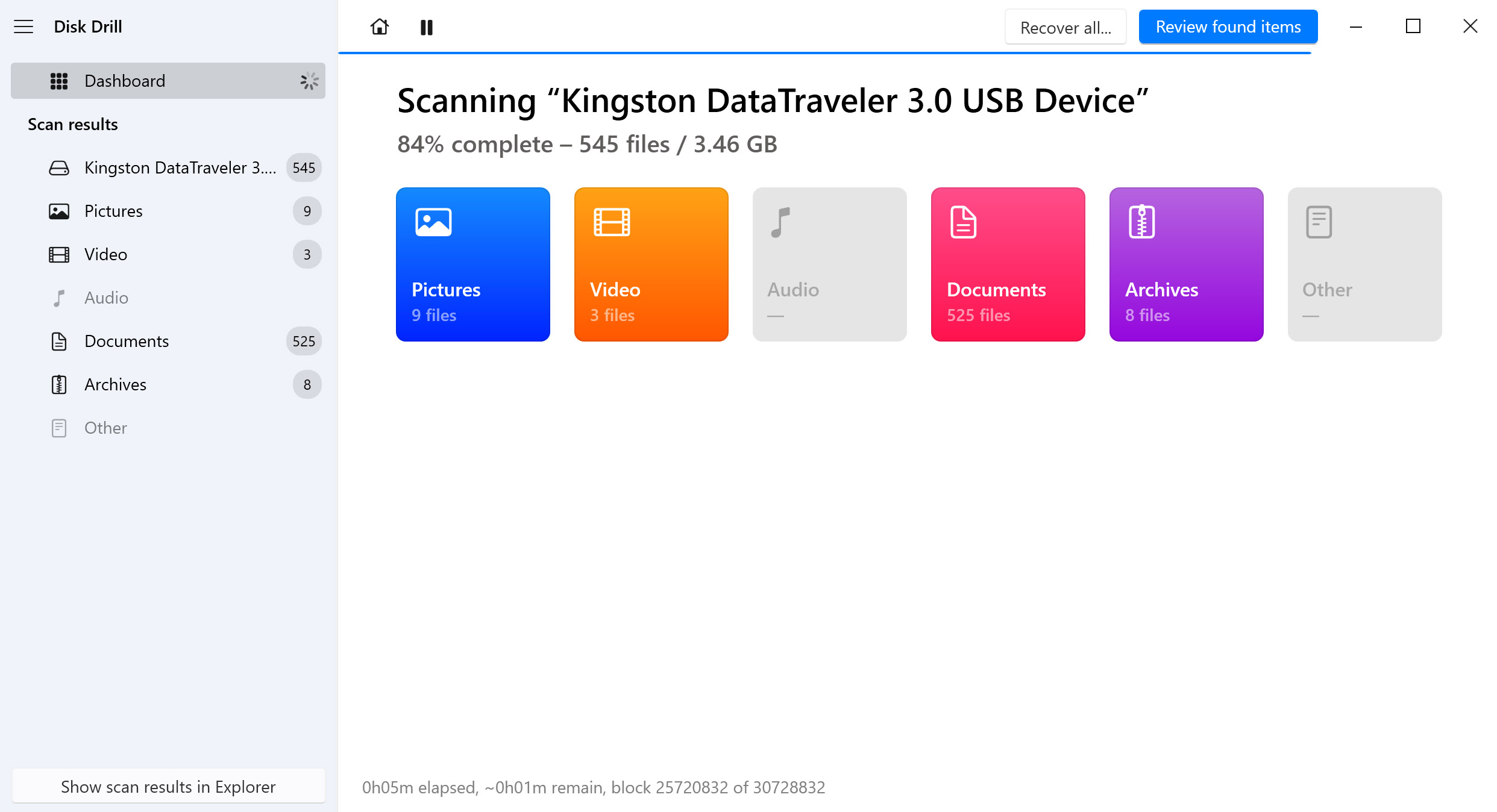 Start scanning for lost hard drive data