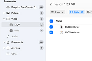 Use filters for a faster search or to select a specific file type