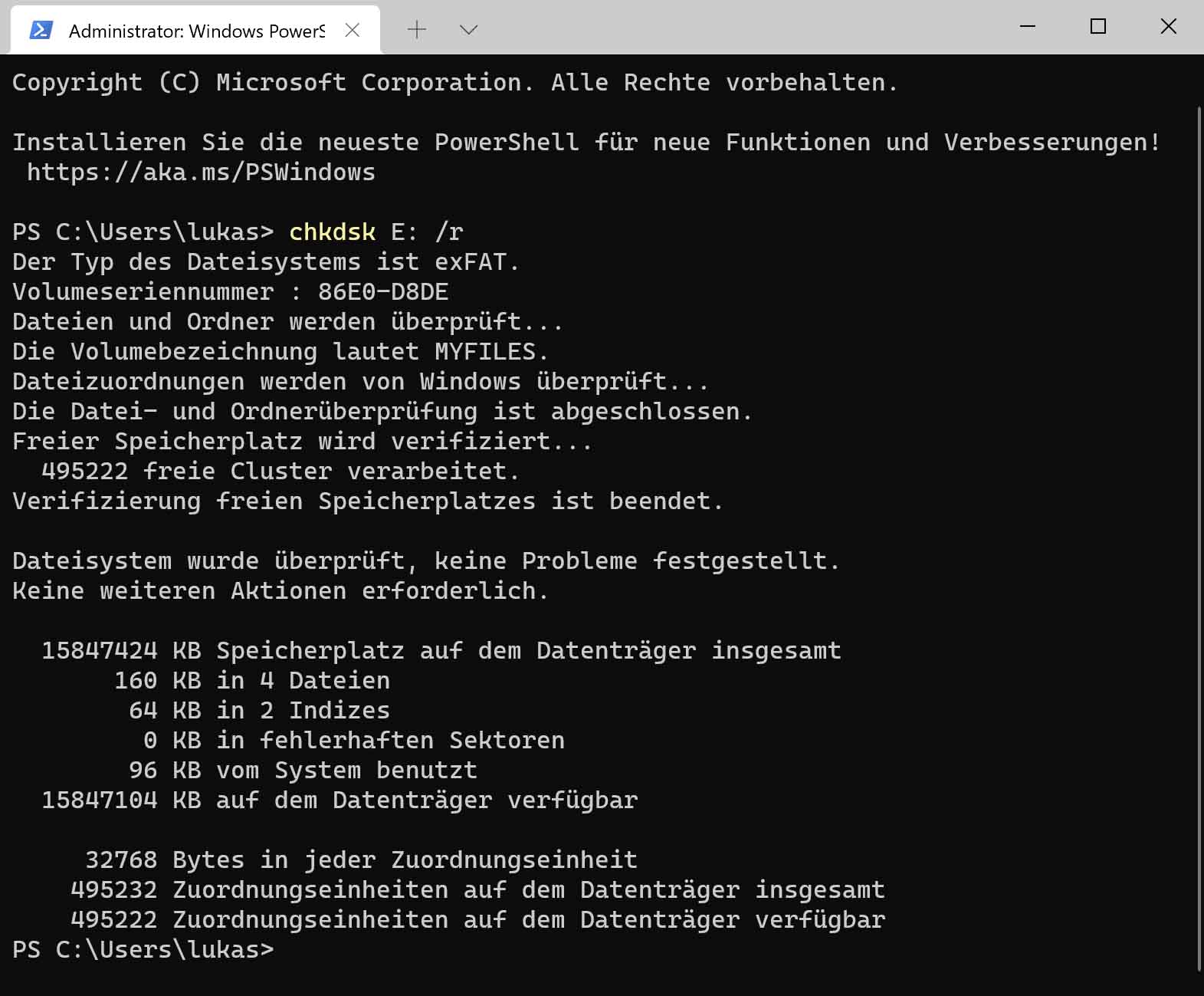 CHKDSK-Befehl verwenden