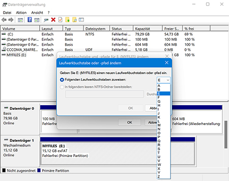 Einen neuen Laufwerksbuchstaben zuweisen Einen neuen Laufwerksbuchstaben zuweisen