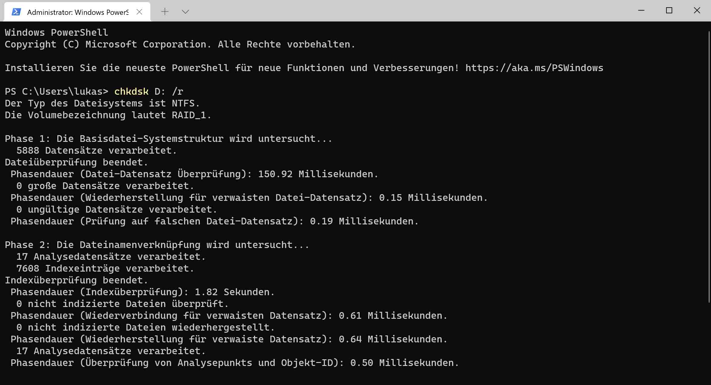 Reparieren Sie das Dateisystem, indem Sie CHKDSK ausführen