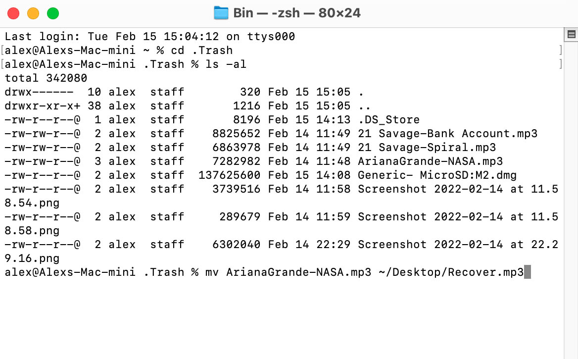 Use the Terminal App to Recover Files from Trash