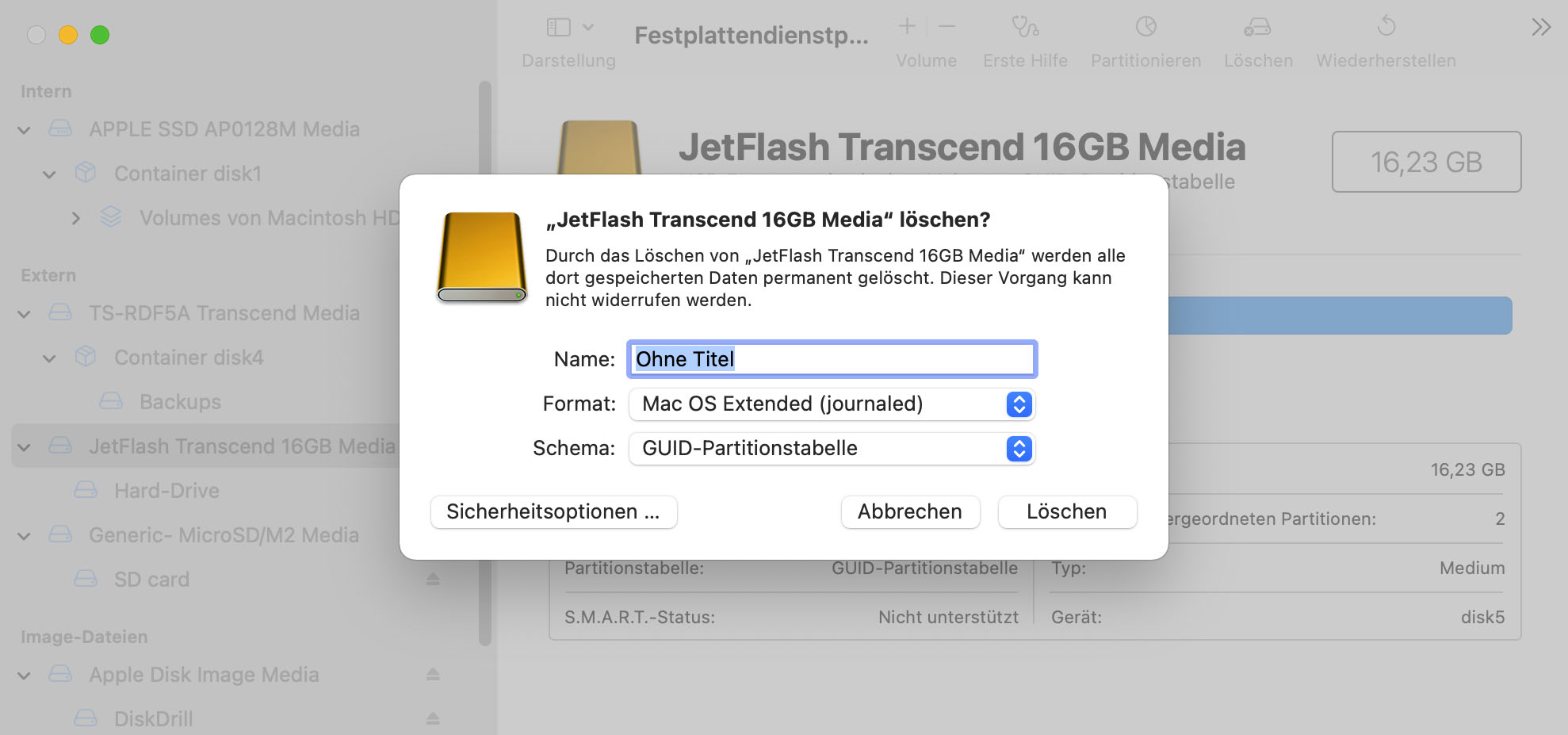 Formatieren Sie das Laufwerk mit dem HFS-Dateisystem