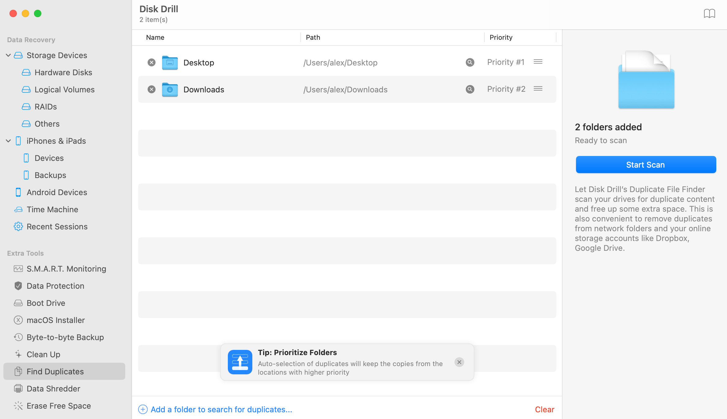 Select Folders for Disk Drill to Scan