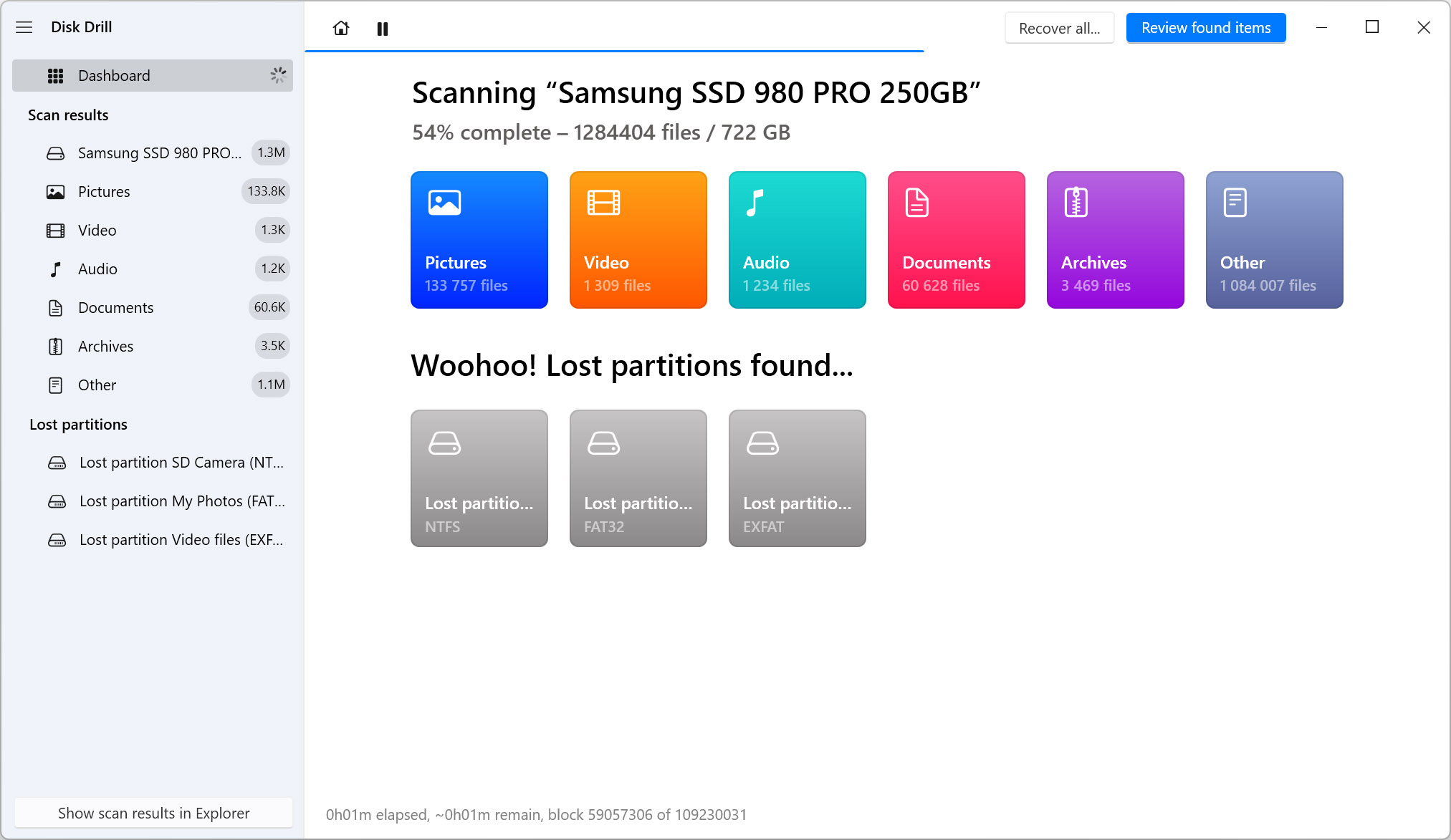 Start scanning for lost data