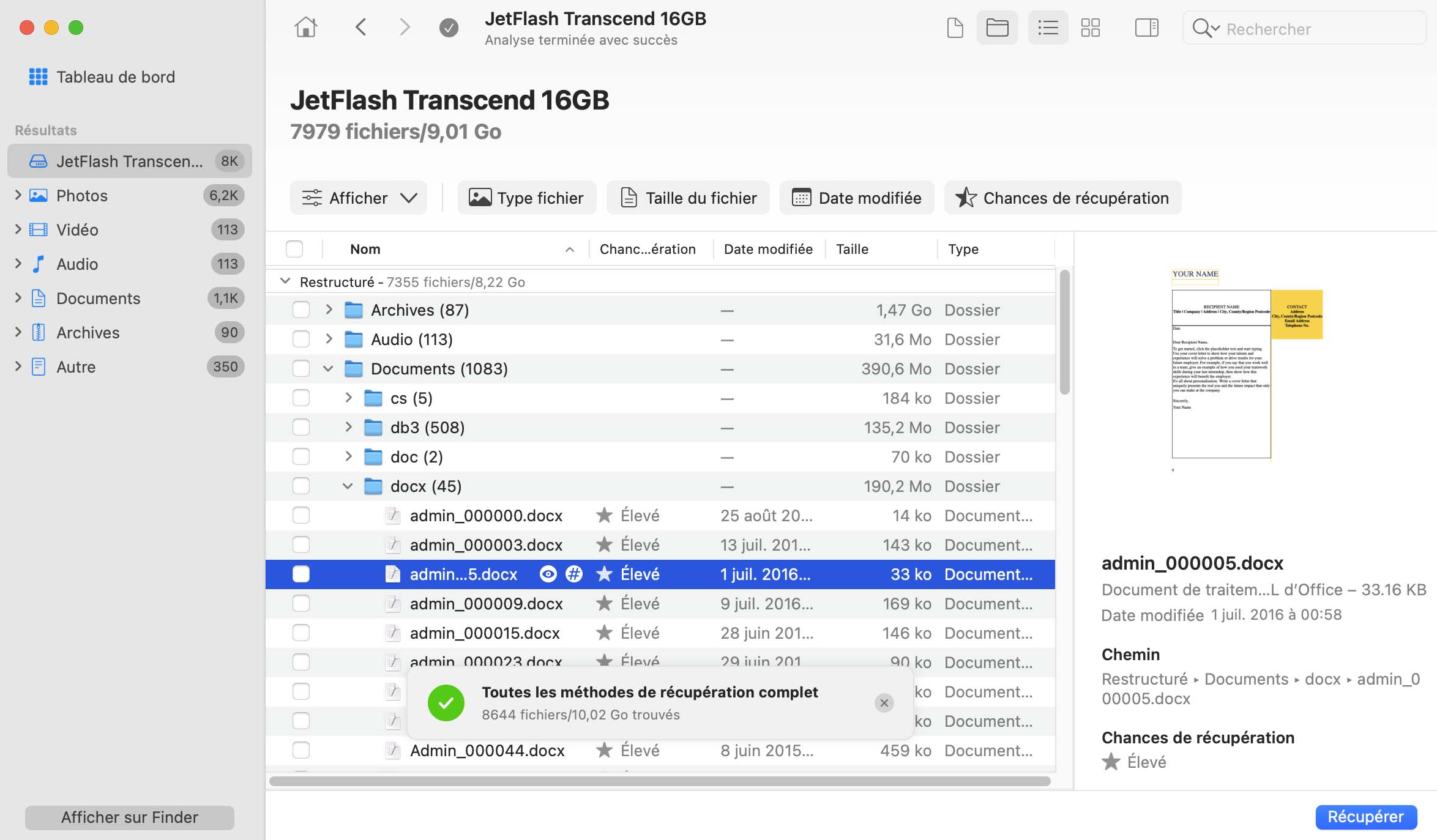 La récupération de documents Word est simple grâce à Disk Drill