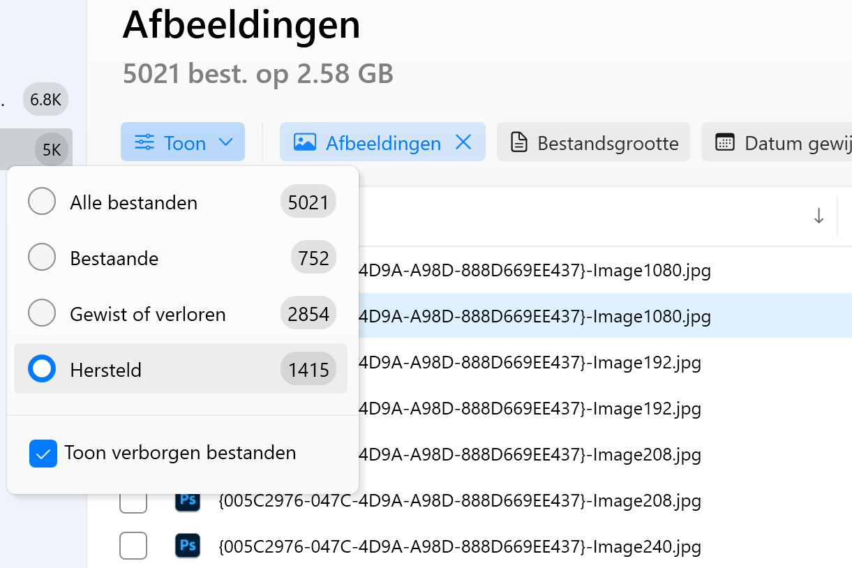 Controleer de Reconstructie sectie