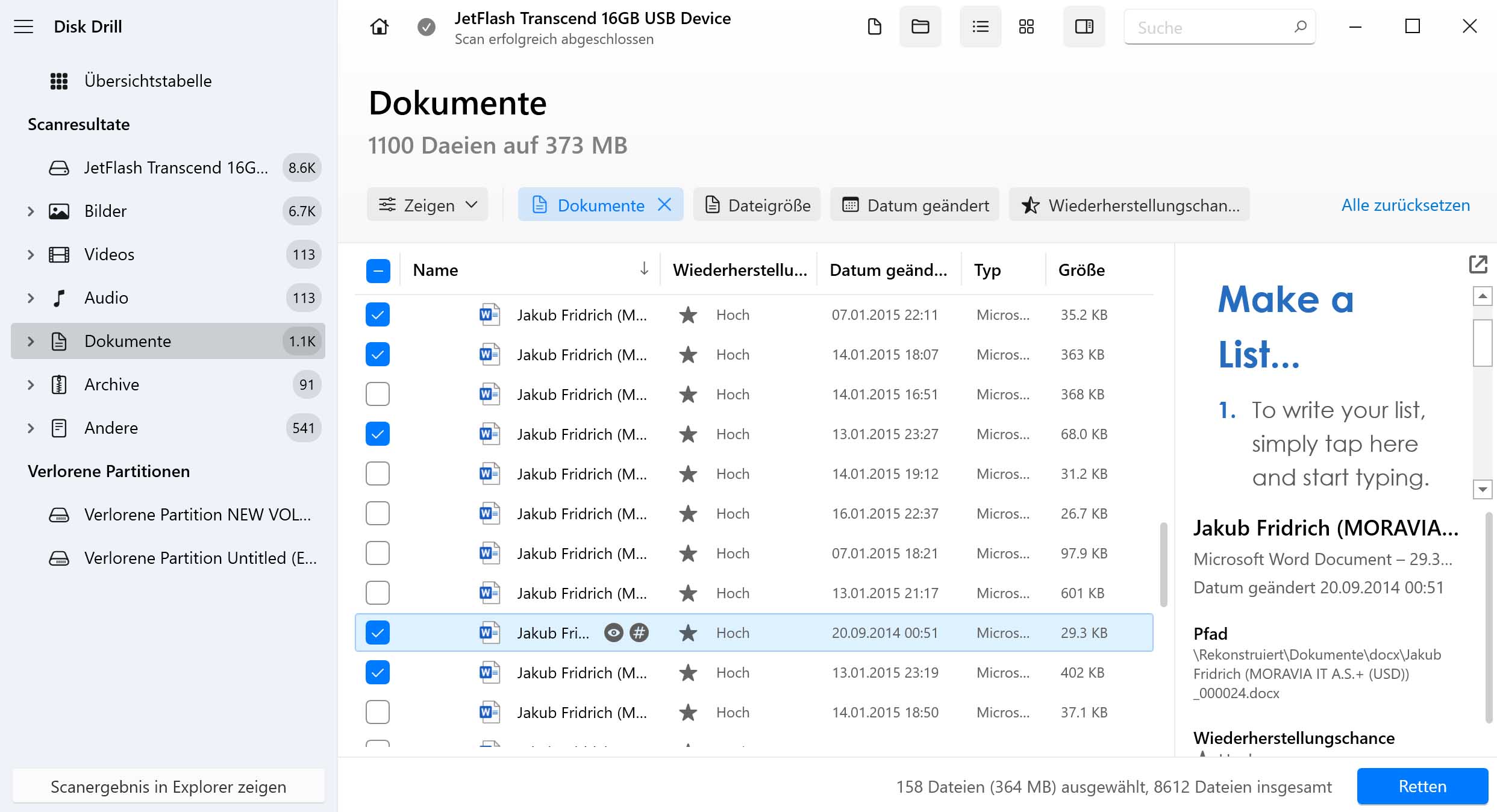 Wählen Sie das Excel-Dokument zum Wiederherstellen aus