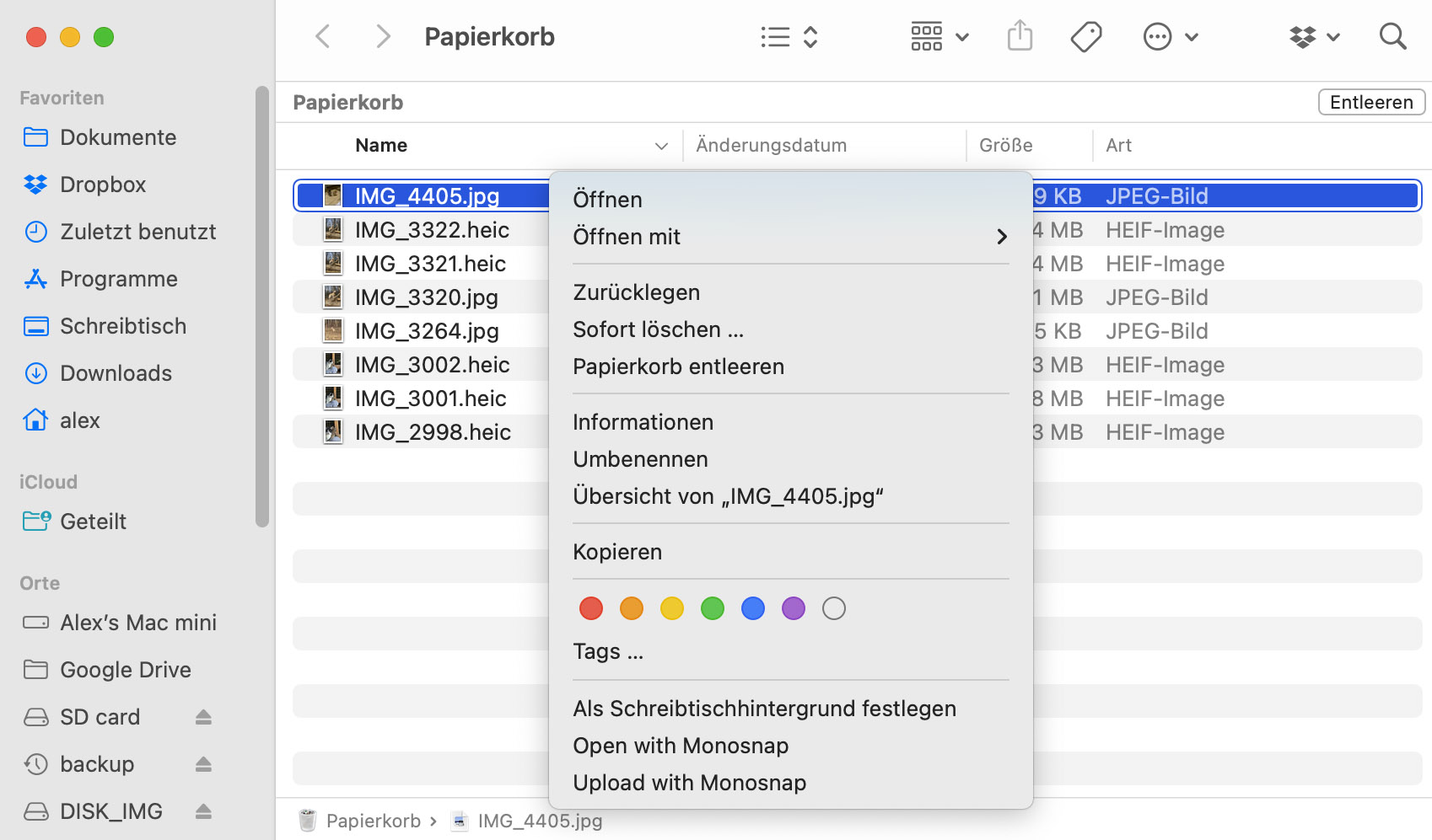 Das Wiederherstellen aus dem Papierkorb Ihres Macs