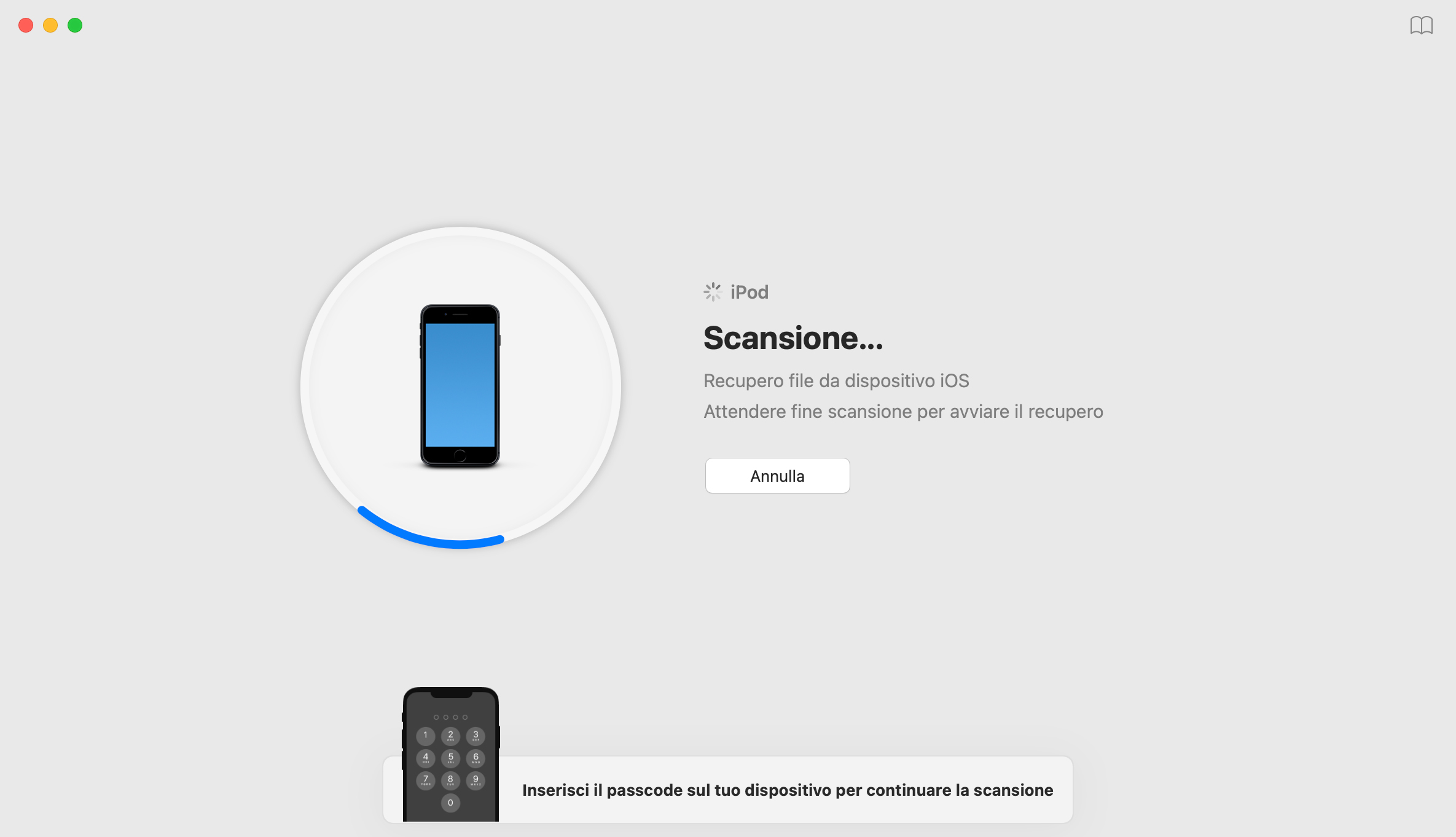 Scansione dell'iPod per recuperare i file eliminati