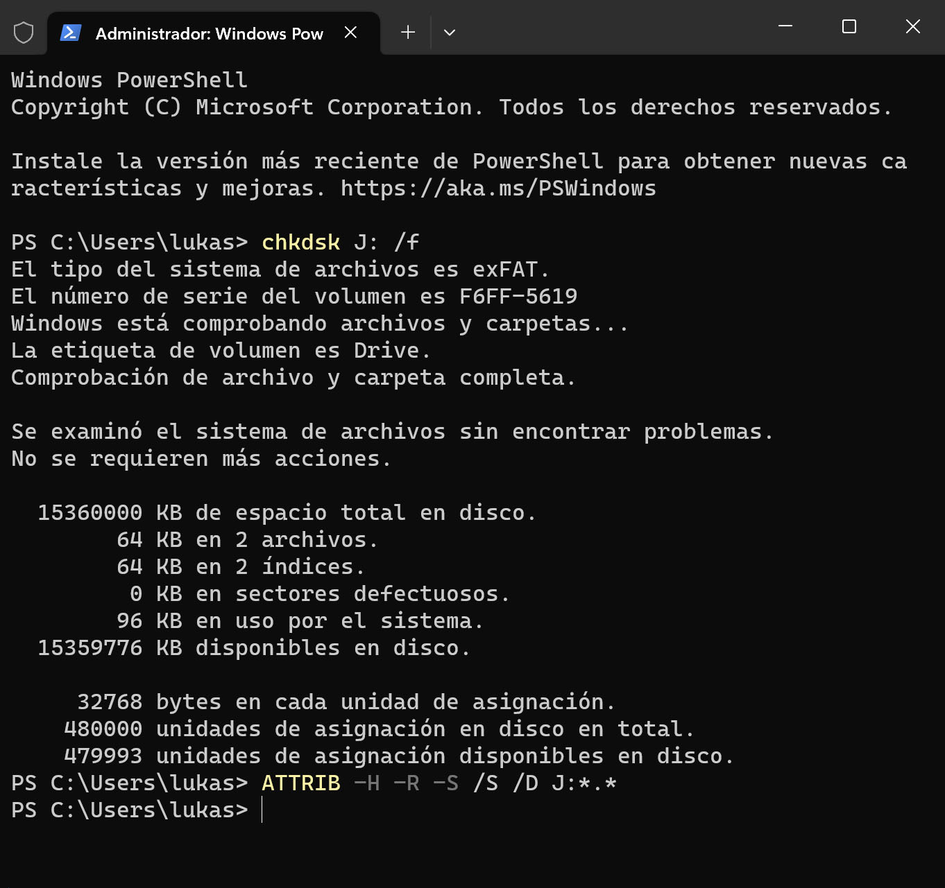 Recuperar archivos borrados de una unidad USB utilizando CMD