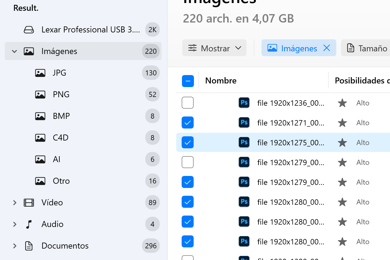 Utiliza filtros para una búsqueda más rápida seleccionando el tipo de archivo adecuado