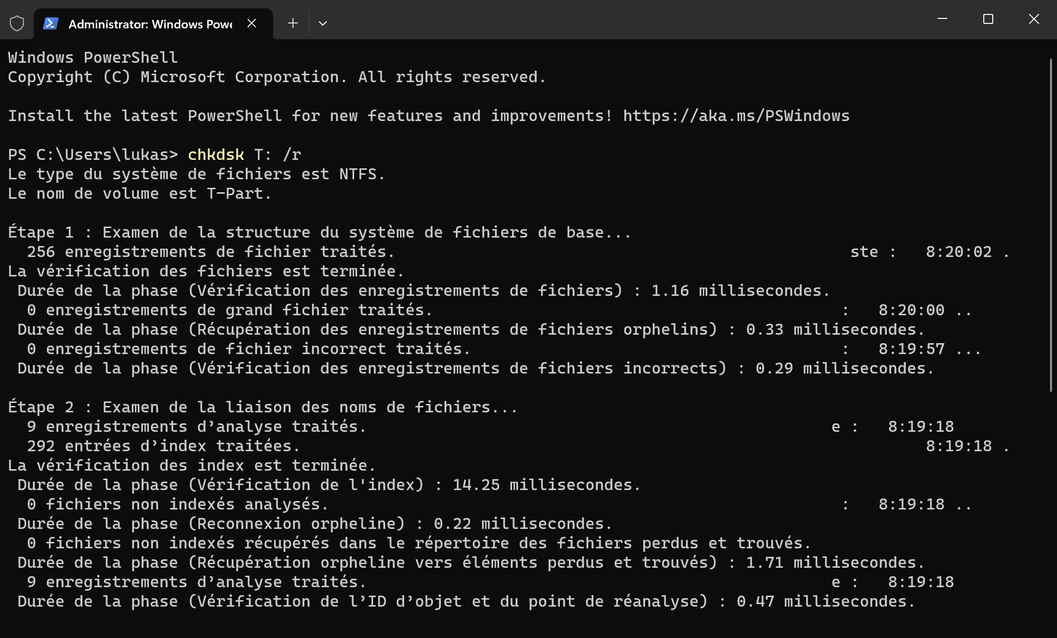 Utiliser la commande CHKDSK