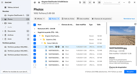 Sélectionnez les données de votre partition perdue
