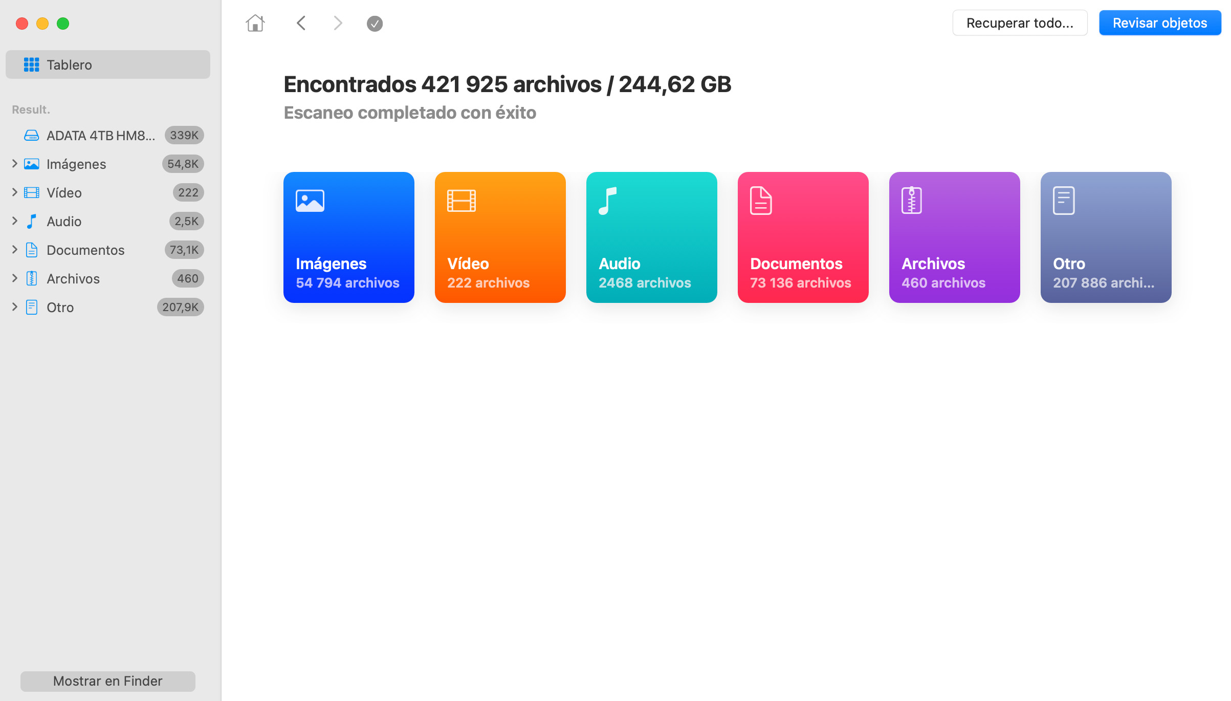 Comienza a escanear en busca de datos perdidos