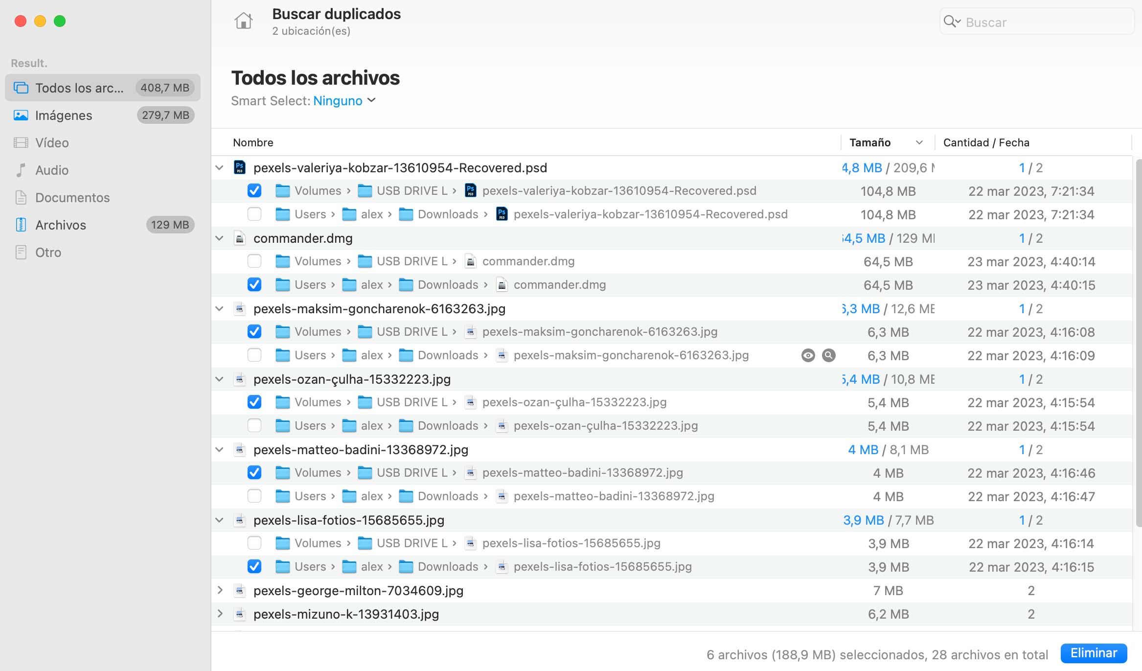 Eliminación de archivos duplicados