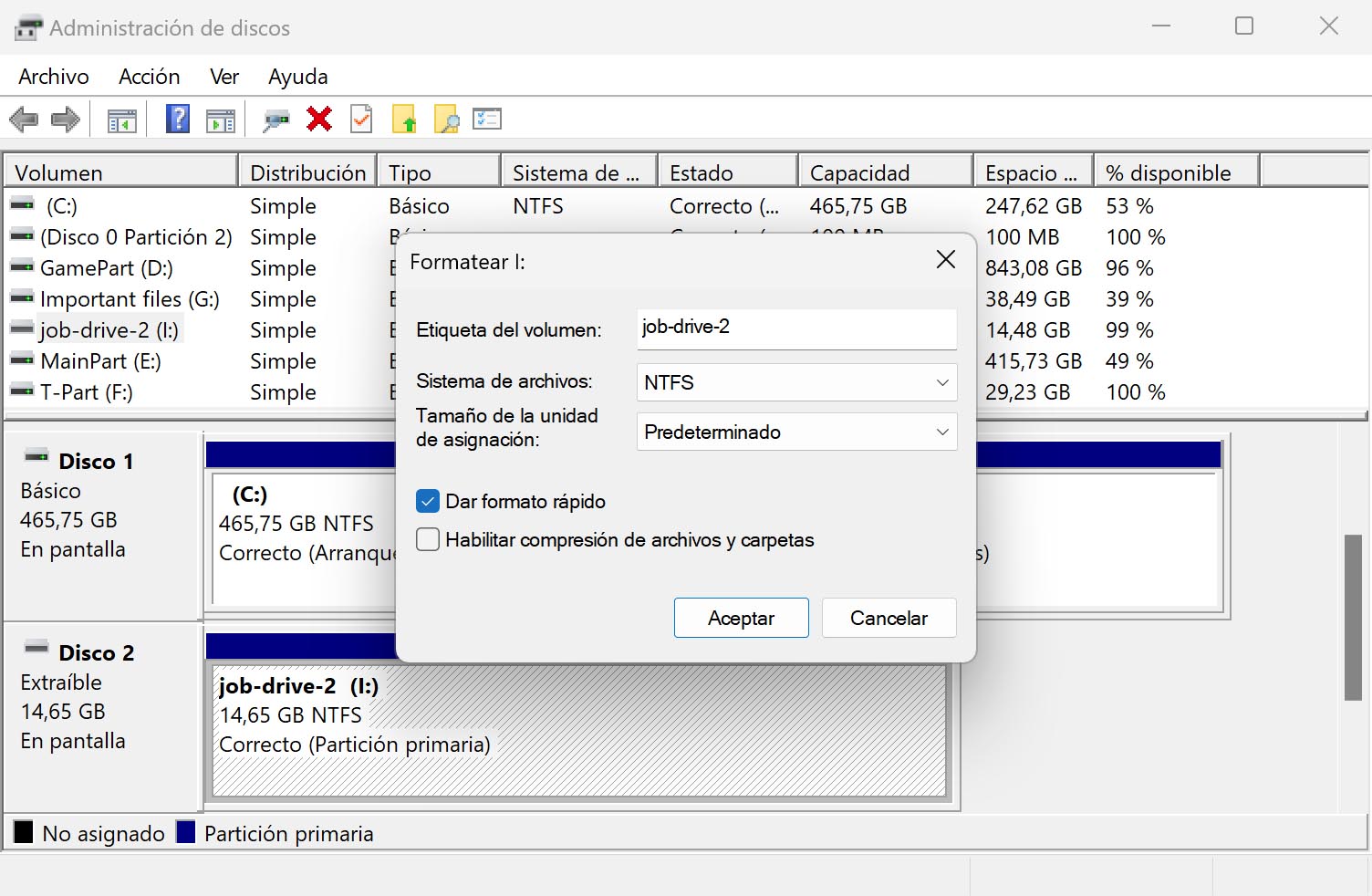 Formatear un disco a NTFS utilizando Administración de discos