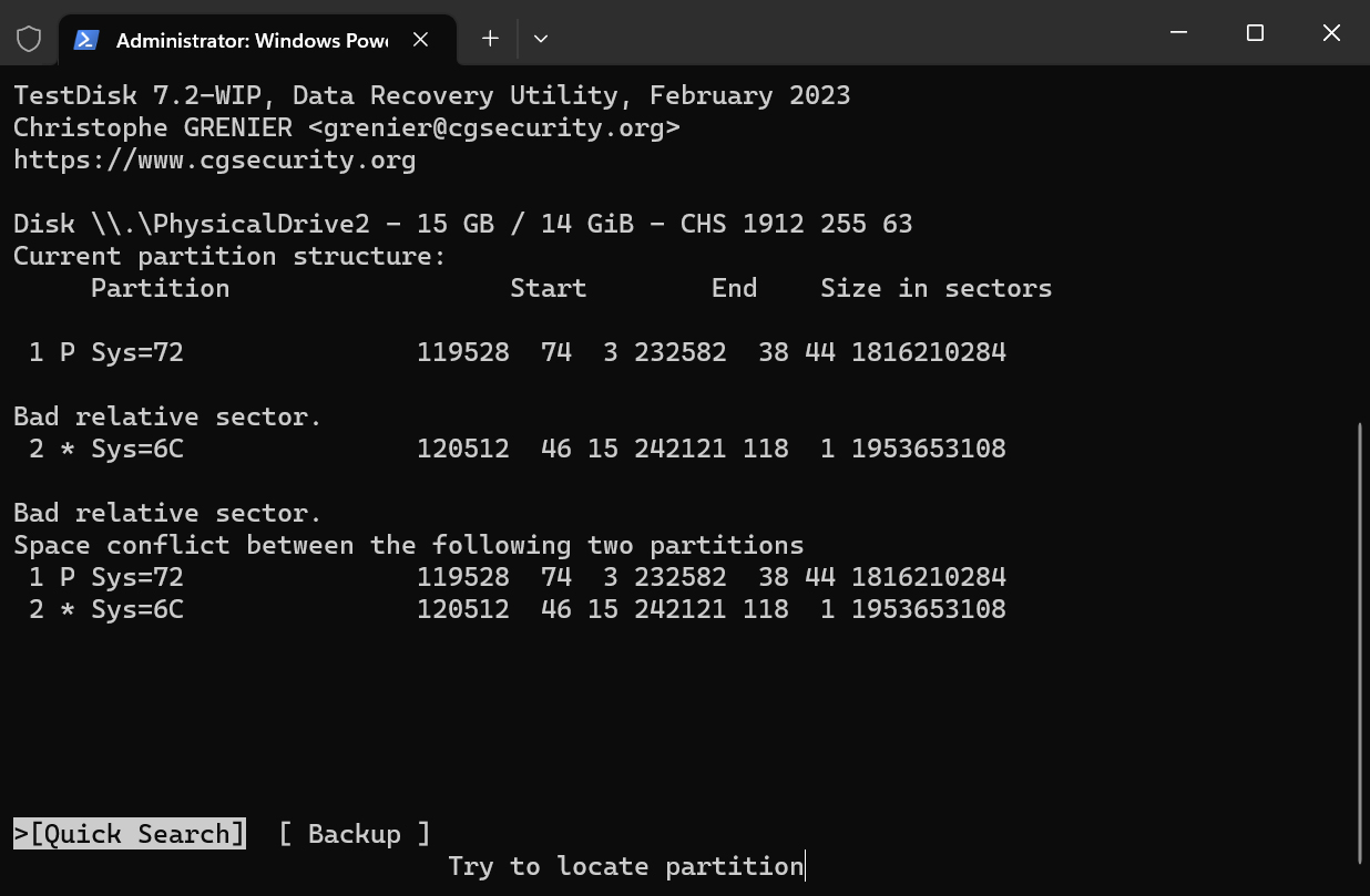 Reparar una tabla de particiones dañada utilizando TestDisk