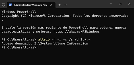 Usar el comando ATTRIB