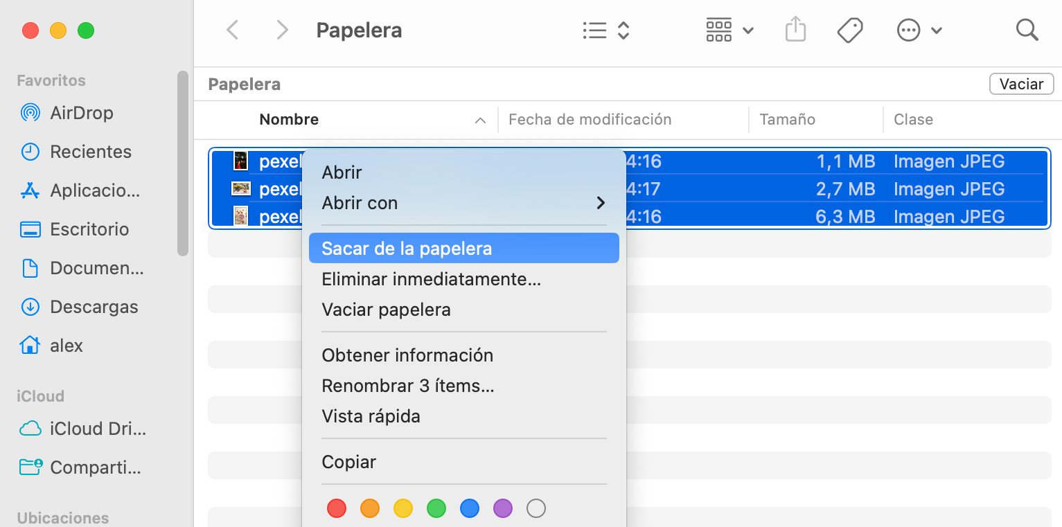 Recuperar datos desde la Papelera de Mac