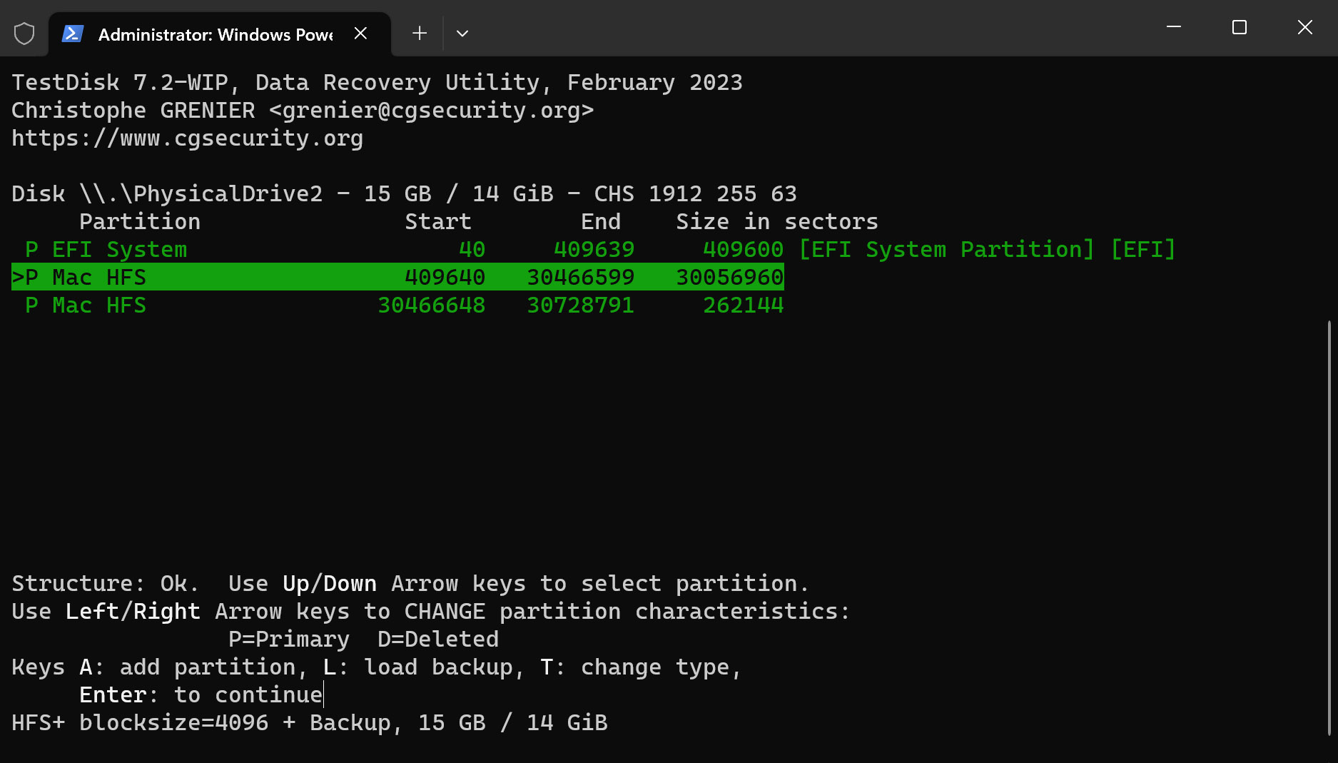 Scannen des Speichermediums mit TestDisk