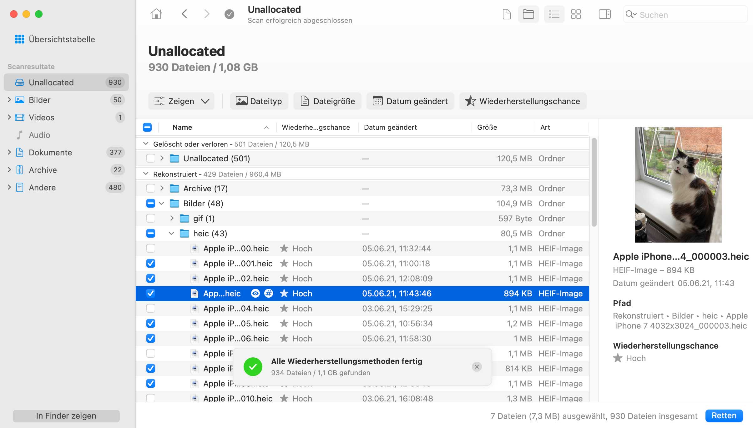 Sehen Sie sich die wiederherzustellenden Dateien in der Vorschau an