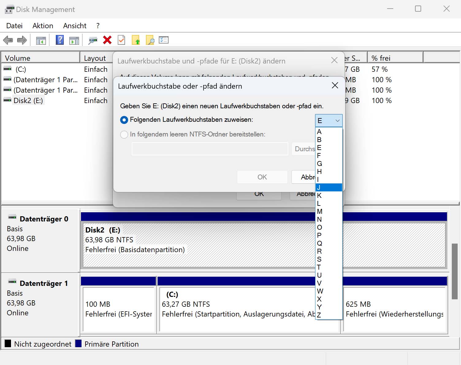 Zuweisen eines neuen Laufwerksbuchstabens