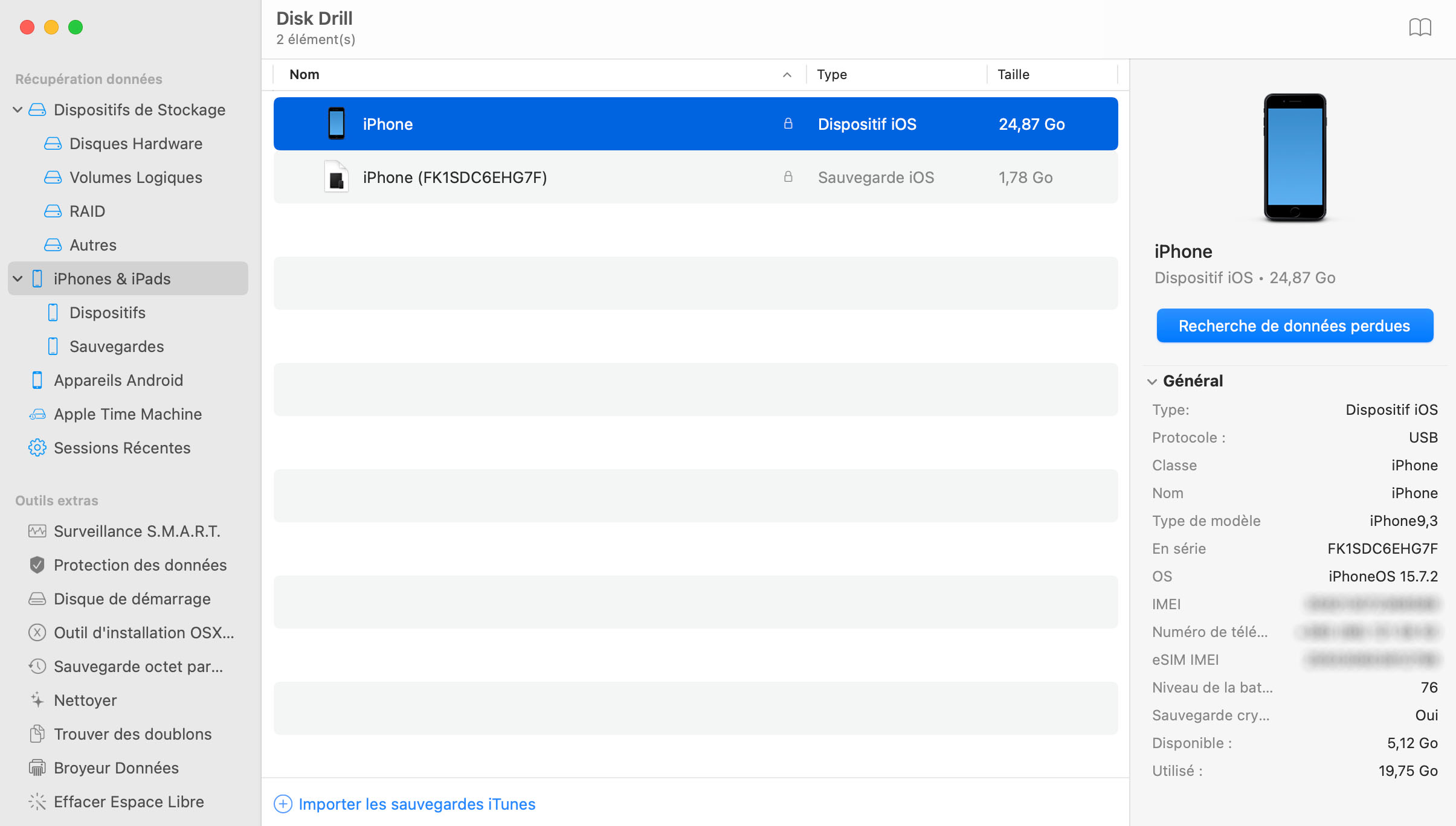 Connectez votre iPhone et lancez Disk Drill