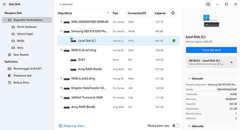 Avvia Disk Drill e analizza il dispositivo di archiviazione