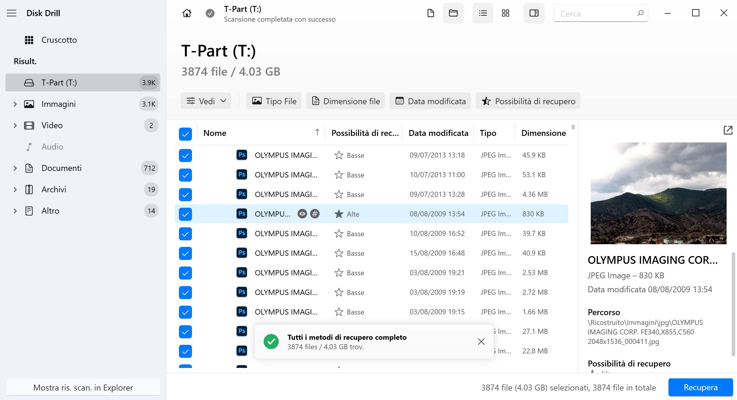 Seleziona quali file che vuoi recuperare dal tuo hard disk