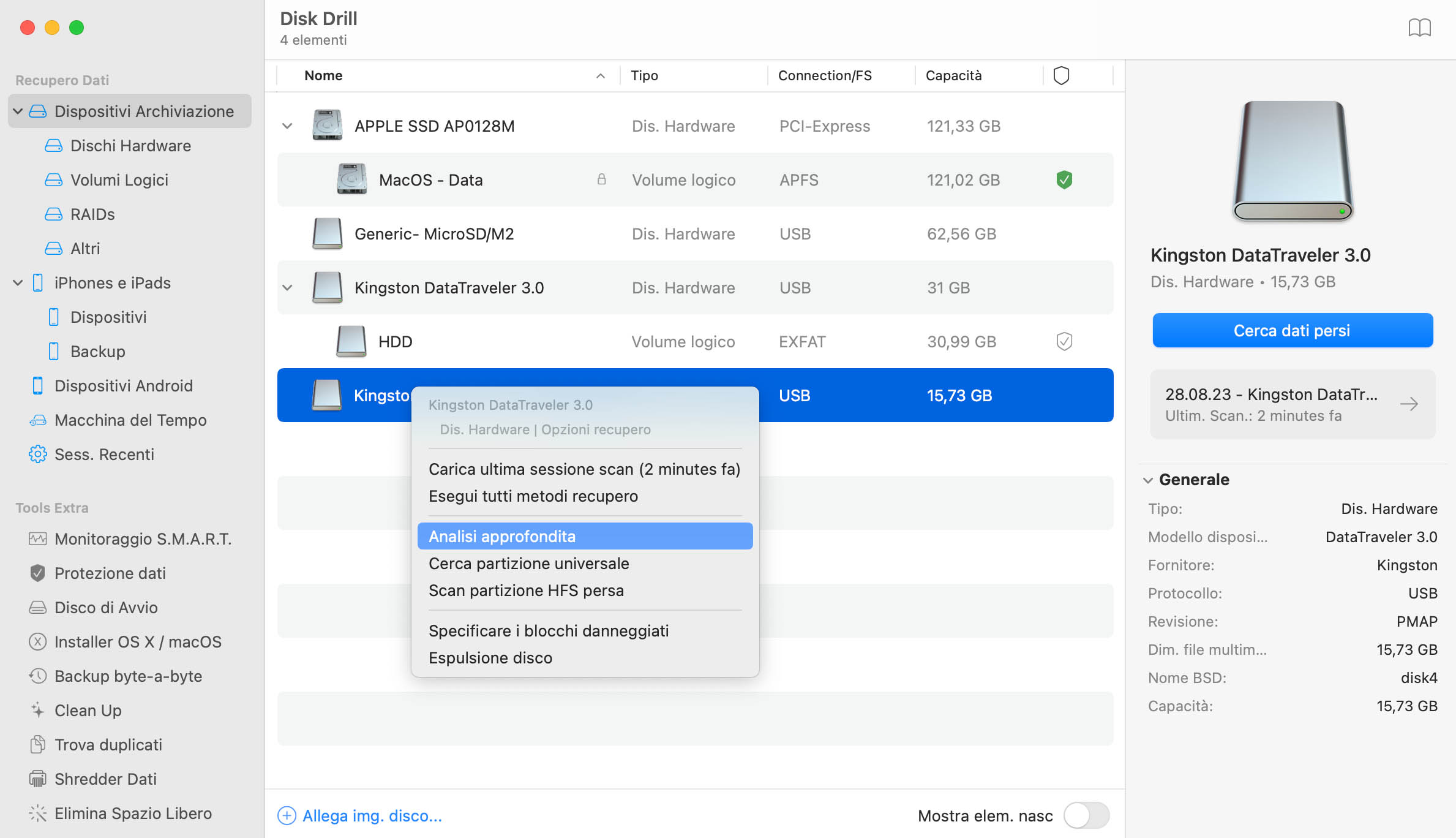 Quick Scan per HFS+, FAT e dunità NTFS