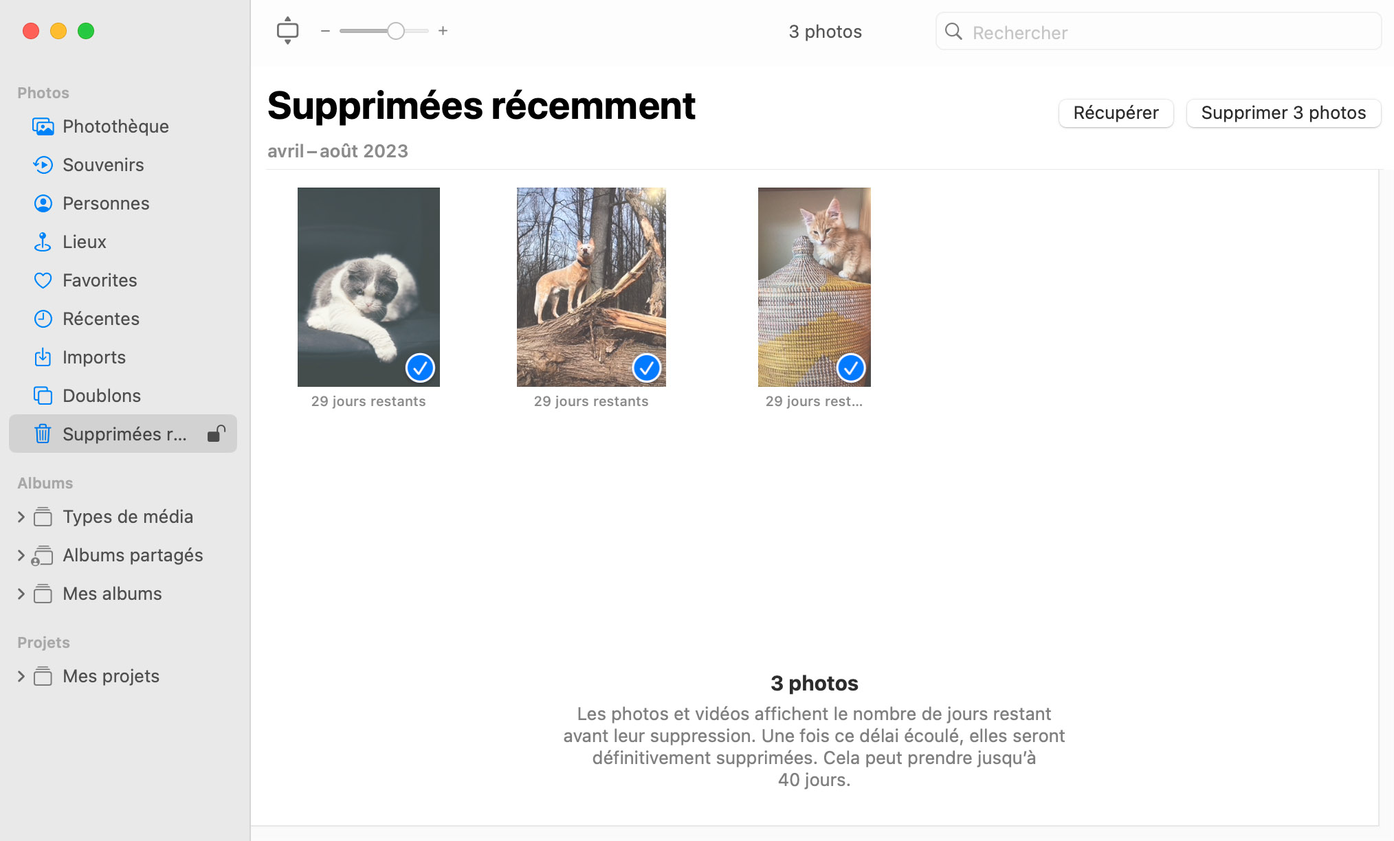 Récupérer des photos supprimées dans l'application Photos sous Mac OS X