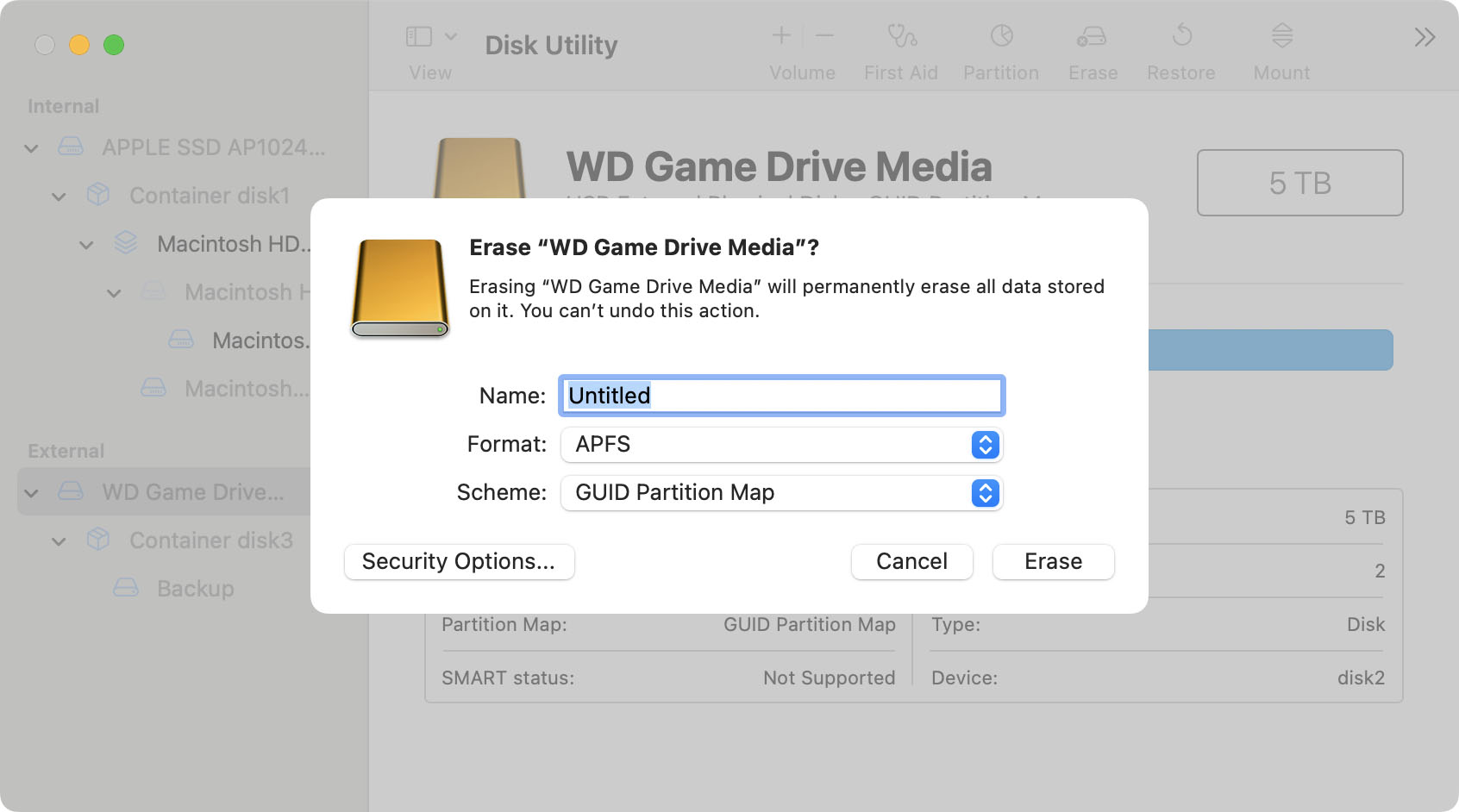 Format the drive with the APFS file system