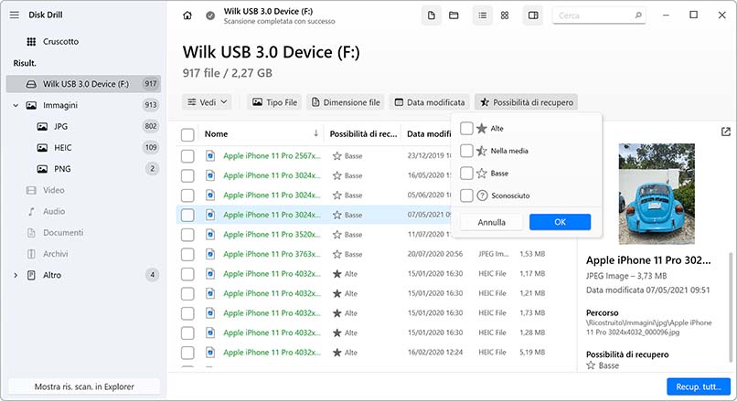 Stima delle probabilità di recupero dei dati stimare le possibilità di recupero con Disk Drill per Windows