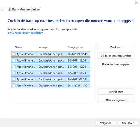 Gebruik de functie Legacy Back-up en terugzetten (Windows 7)