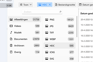 Gebruik filters voor snellere zoekopdrachten door het juiste bestandstype te selecteren
