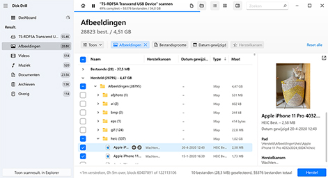 Selecteer de bestanden die u wilt herstellen op uw SD-kaart