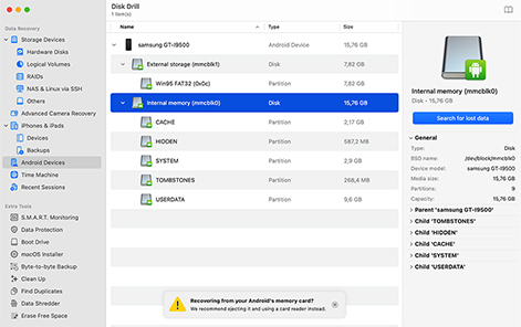 Android file recovery using Disk Drill