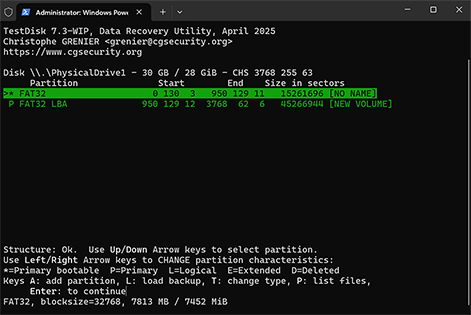 Escaneie o dispositivo de armazenamento com o TestDisk