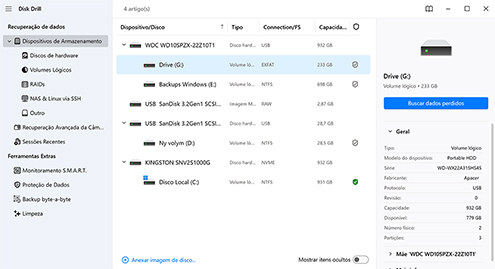 Abra o Disk Drill e analise o dispositivo de armazenamento