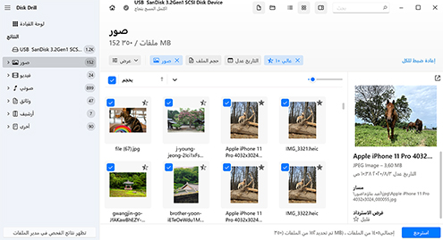 حدد الملفات لاستعادتها