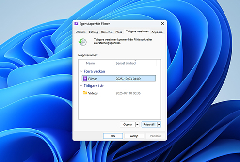 Återställ filer som tagits bort från papperskorgen med tidigare versioner Återställ filer som tagits bort från papperskorgen med tidigare versioner