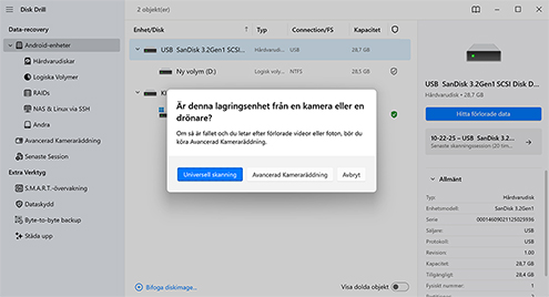 Börja skanna efter förlorad data