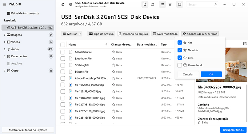 estimar as chances de recuperação com o Disk Drill para Windows
