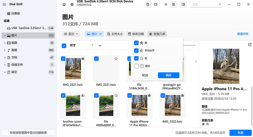 “Disk Drill”恢复概率模块