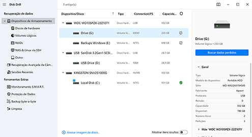 Escolha o disco rígido ou partição